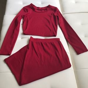 Dark Red Skirt Set